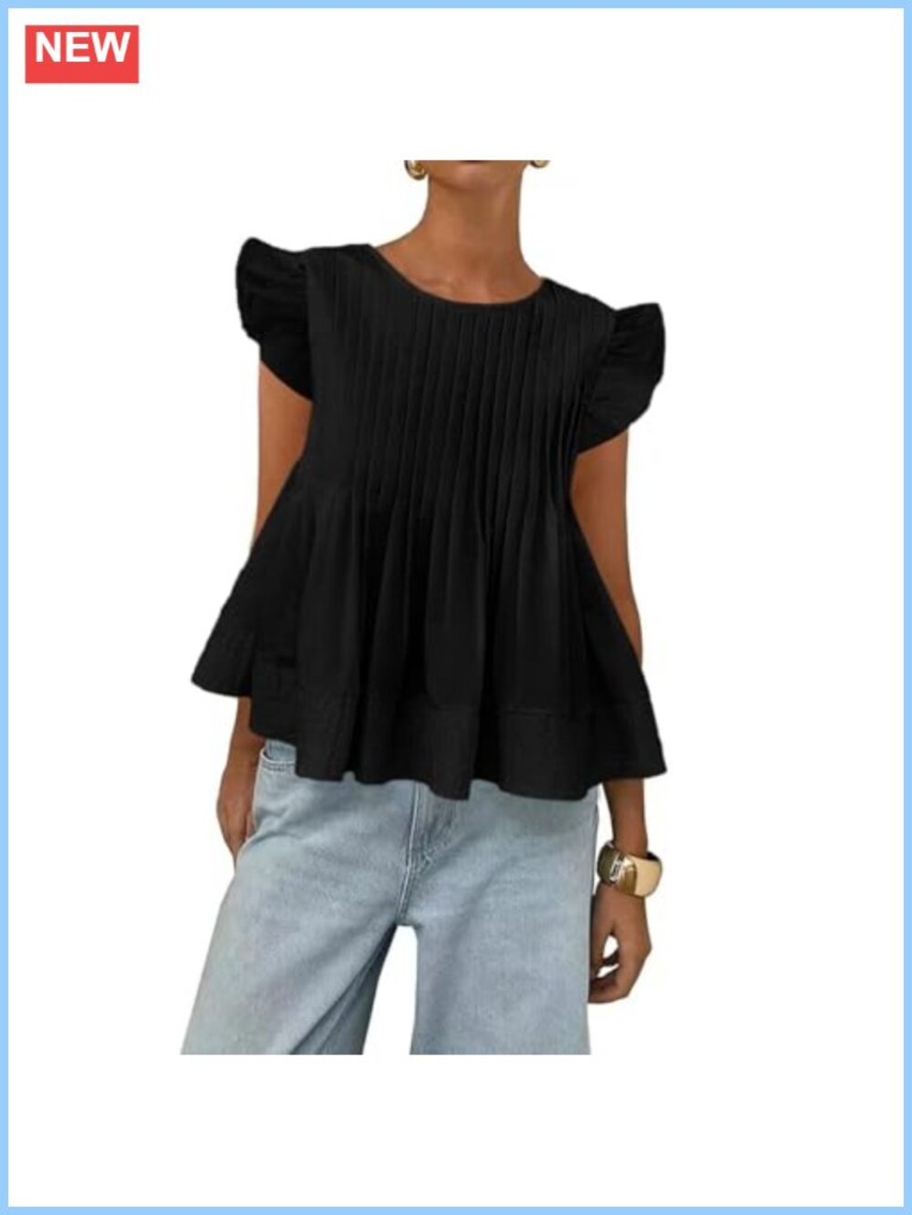 Womens Peplum Babydoll Blouse Ruffle Sleeve A Line Summer Top